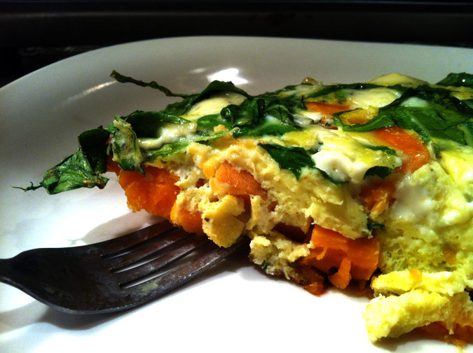 Sweet potato, spinach and blue cheese frittata