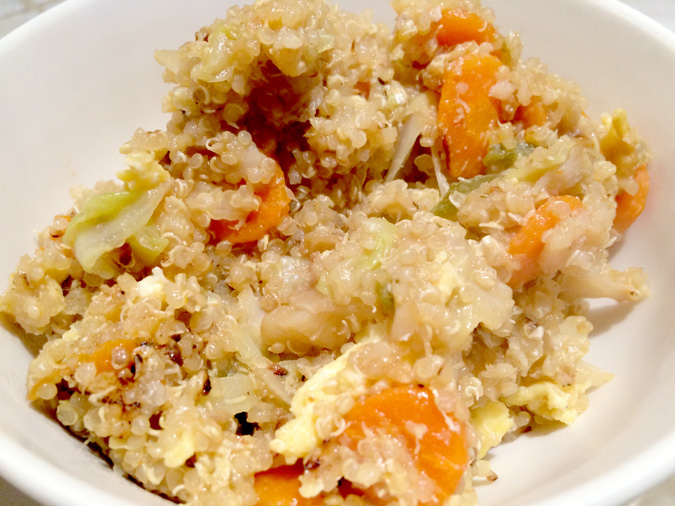 Quinoa and salmon healthy fried "rice" - delicious and easy meal or side dish that you can make with staples from your cupboard. 